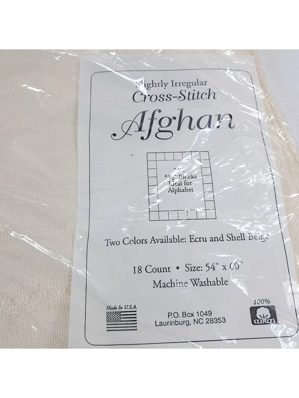 NEW Charles Craft Cross Stitch Afghan blanket 18 Count Alphabet block 54X60